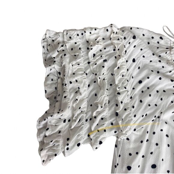 Fate Anya polka dot ruffled bell sleeve mini dress WHITE BLACK SZ MEDIUM - Picture 4 of 10